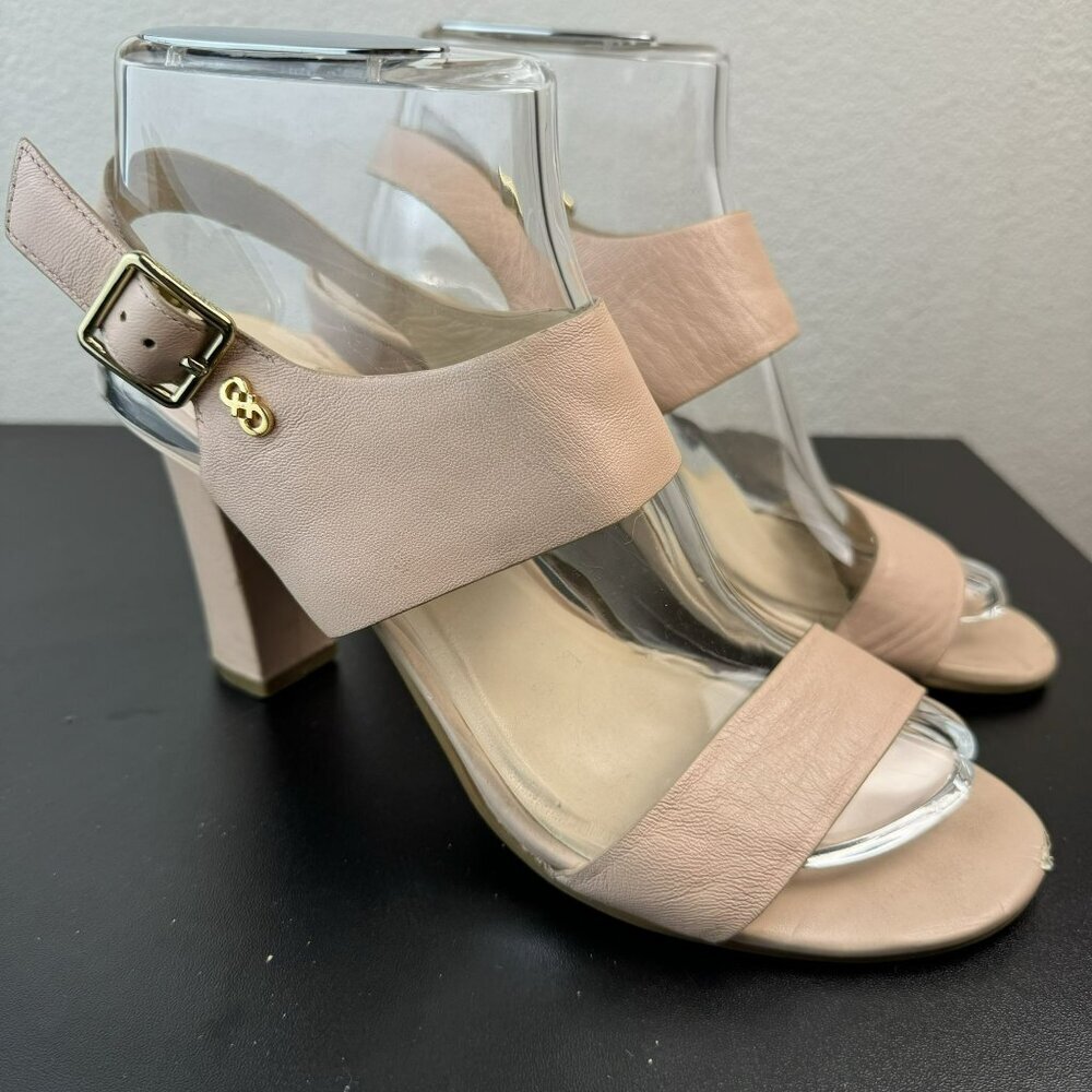Women's Nude Pink Leather Block Heel Sandals - Brand Unknown